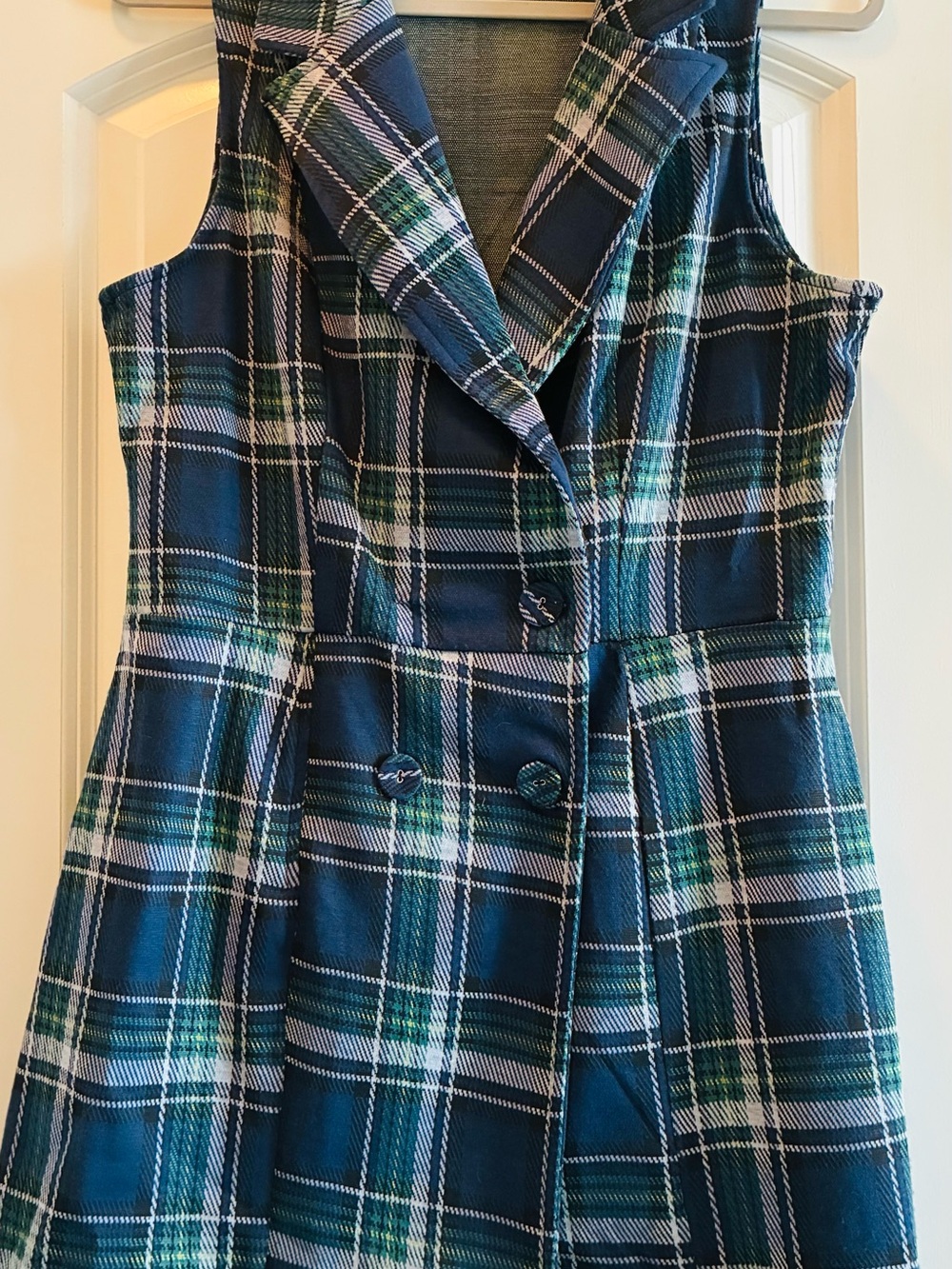 Francesca's Green & Navy Plaid Sleeveless Dress